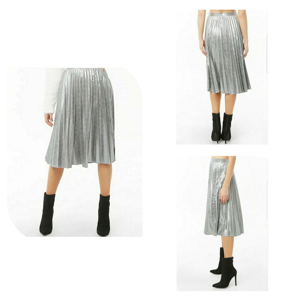 F21 Distressed Metallic Accordion-Pleat Sk… - Picture 3 of 8